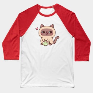 Cute Siamese Cat With Tennis Ball Baseball T-Shirt